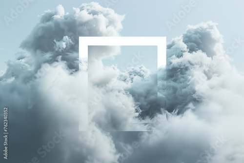clouds made of smoke wit frame in center, dreamy cloudscape concept photo
