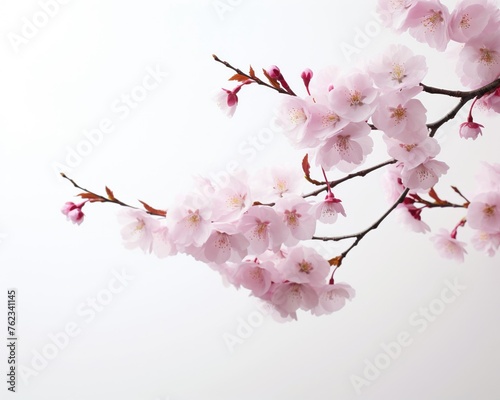 Luminous cherry blossoms in bloom isolated Sakura branches against a pure white backdrop Spring essence