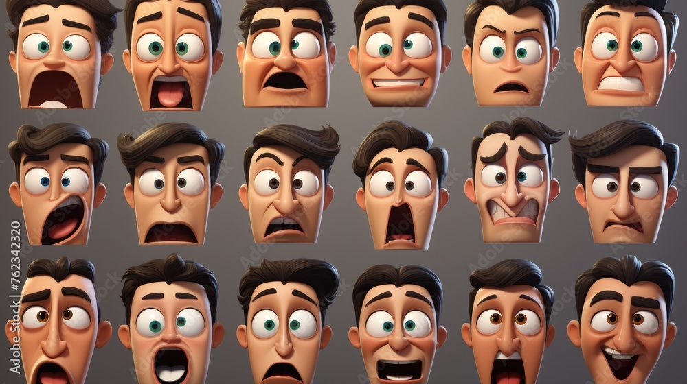 Collection of cartoon faces showing different emotions, suitable for various projects
