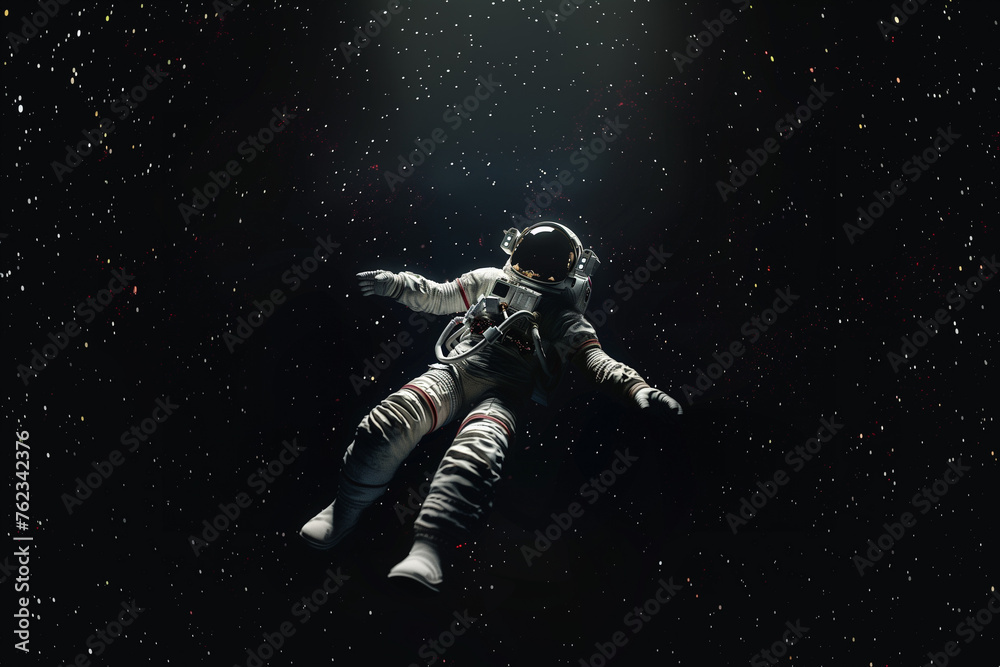 Fototapeta premium Astronaut falls into the depths of space