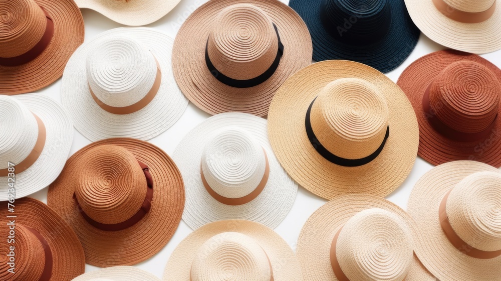 A bunch of hats on a table, suitable for various concepts