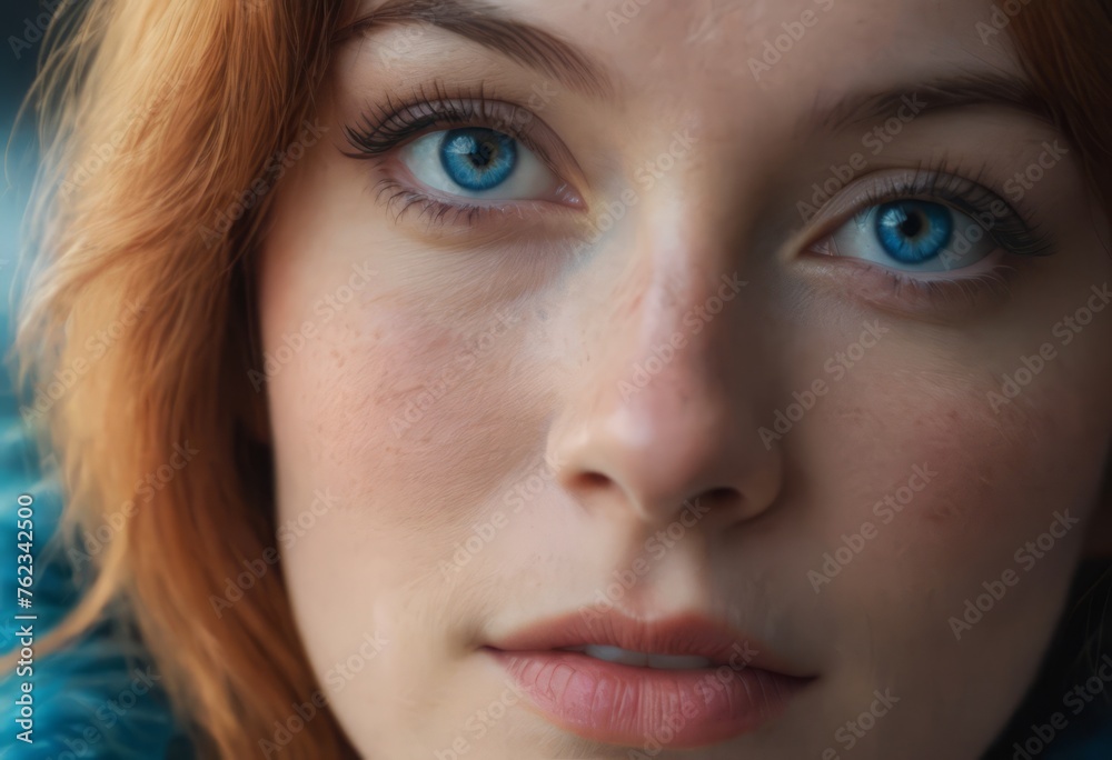 Close up fashion portrait of seductive sexy woman with big blue eyes ,full lips , prefect skin and long fluffy curled hairstyle. Natural make up. Close up fashion portrait of seductive sexy woman with big blue eyes ,full lips , prefect skin and long fluffy curled hairstyle. Natural make up.