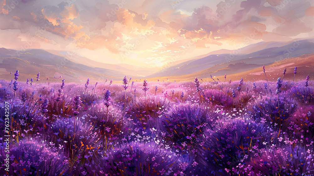 Fototapeta premium Watercolor lavender fields in Provence