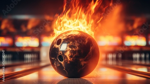 A bowling ball engulfed in flames, perfect for sports and entertainment concepts