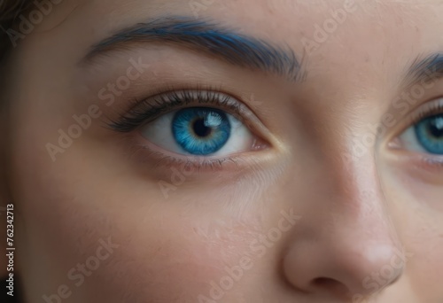 Close up fashion portrait of seductive sexy woman with big blue eyes ,full lips , prefect skin and long fluffy curled hairstyle. Natural make up.