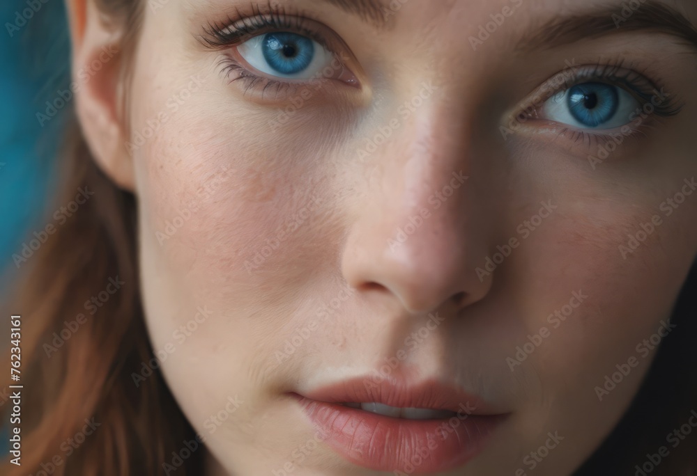Close up fashion portrait of seductive sexy woman with big blue eyes ,full lips , prefect skin and long fluffy curled hairstyle. Natural make up. Close up fashion portrait of seductive sexy woman with big blue eyes ,full lips , prefect skin and long fluffy curled hairstyle. Natural make up.