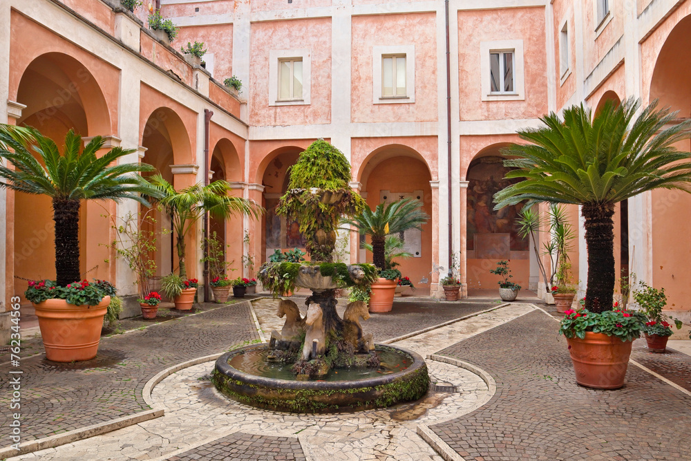Patio of Basilica of Saints Cosma and Damiano in Rome, Italy