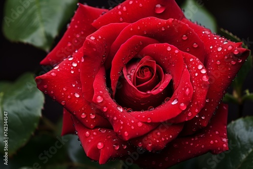 Fragrant Red rose water droplets. Botanical flower. Generate Ai