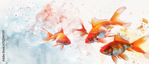 Goldfish leaping watercolor splash effect