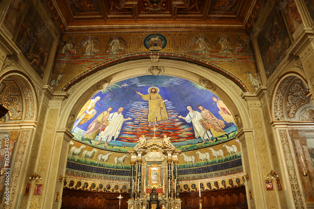 Interior of Basilica of Saints Cosma and Damiano in Rome, Italy
