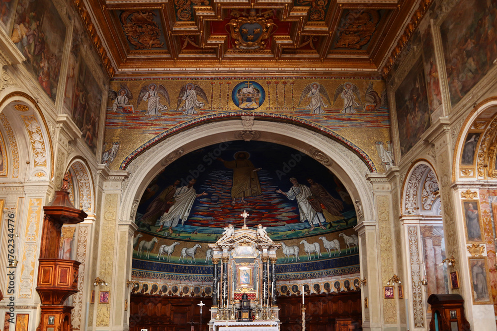 Interior of Basilica of Saints Cosma and Damiano in Rome, Italy	
