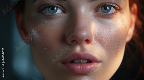 Close-up of a woman's face with tears, suitable for emotional concepts