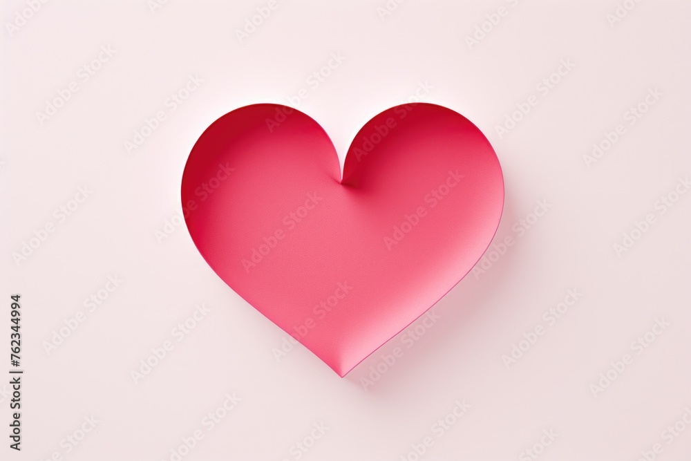 Pink paper heart on a white surface, suitable for love and Valentine's Day concepts