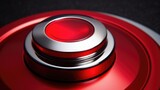 A close up of a red button on a black surface. Suitable for technology and emergency concepts