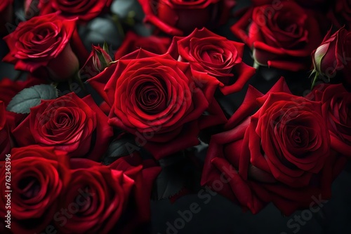 A mesmerizing arrangement of red roses against a soft background  captured with exquisite detail in