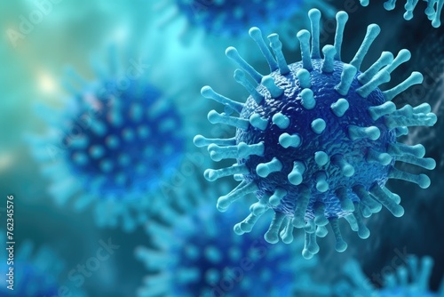 A detailed view of blue viruses, suitable for medical and scientific concepts