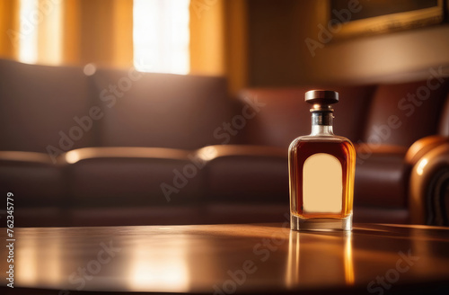 A bottle of whiskey on the table