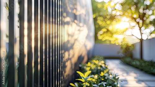 a modern fence  emphasizing its sleek materials and geometric patterns for architectural inspiration.