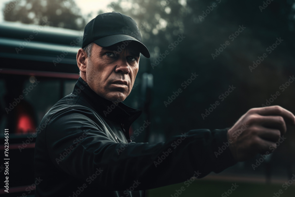 A man wearing a black jacket and hat. Suitable for fashion or mystery themes A man wearing a black jacket and hat. Suitable for fashion or mystery themes
