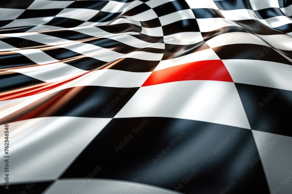 Black and white checkered fabric with red accents. Suitable for fashion or textile backgrounds