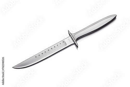 A knife with a black handle on a plain white background. Ideal for kitchen or cooking concepts