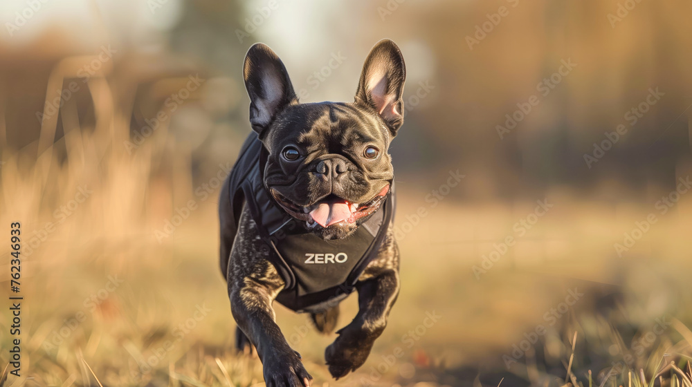Cute french bulldog dog running in the park