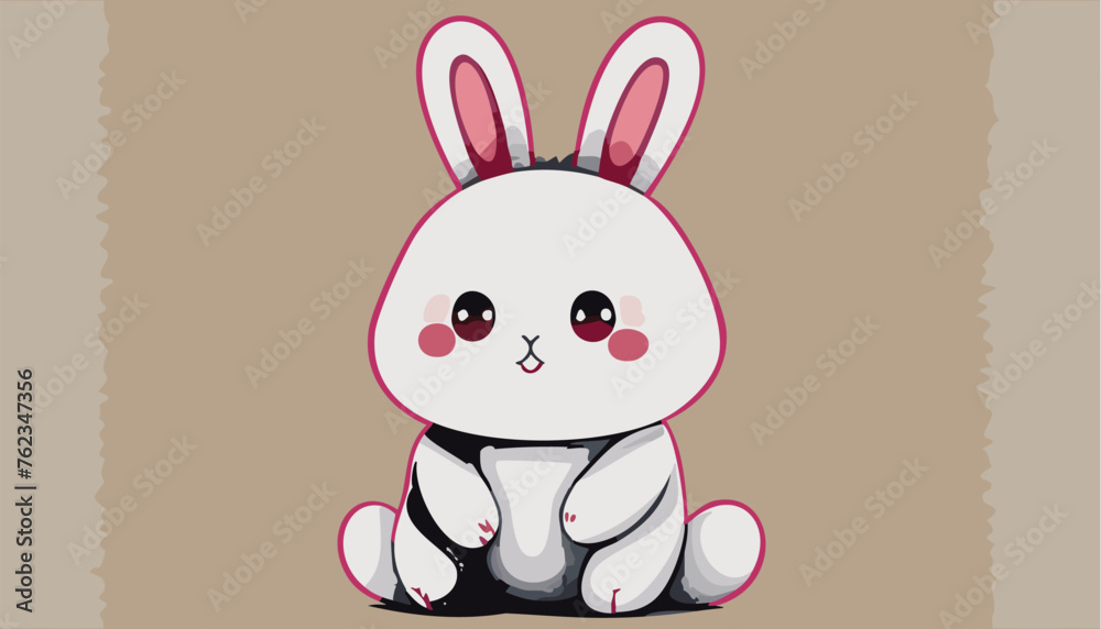 Fototapeta premium Card with funny face rabbit kawaii style