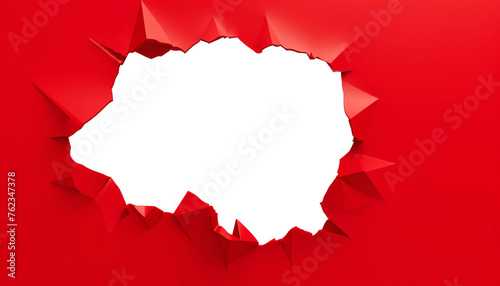 hole in red paper torn isolated on transparent background cutout