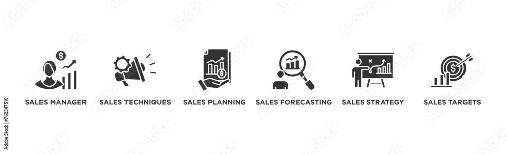 Sales management banner web icon vector illustration concept with icon of manager, sales techniques, planning, strategy, and targets Sales management banner web icon vector illustration concept with icon of manager, sales techniques, planning, strategy, and targets