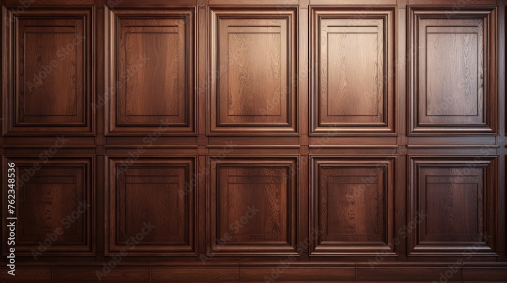 A wooden paneled wall with a clock, suitable for interior design projects A wooden paneled wall with a clock, suitable for interior design projects