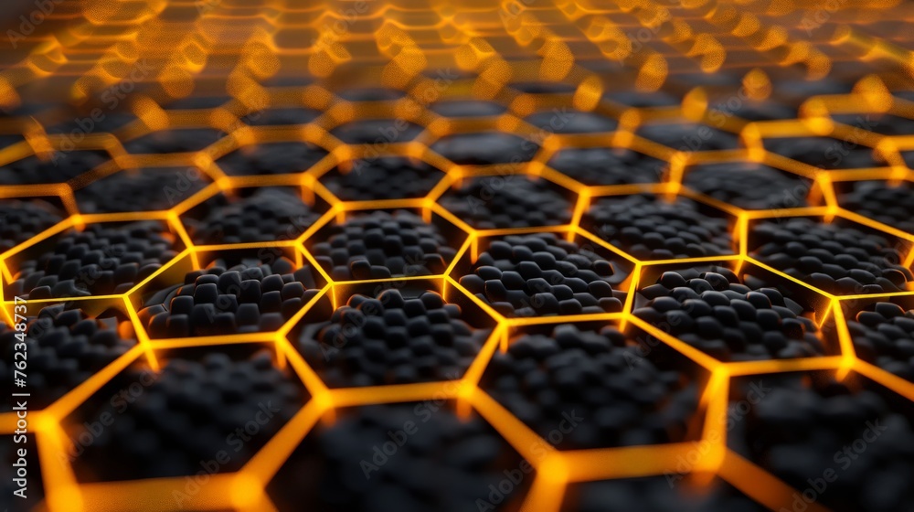 hexagonal abstract black metal background with golden light lines hexagonal abstract black metal background with golden light lines