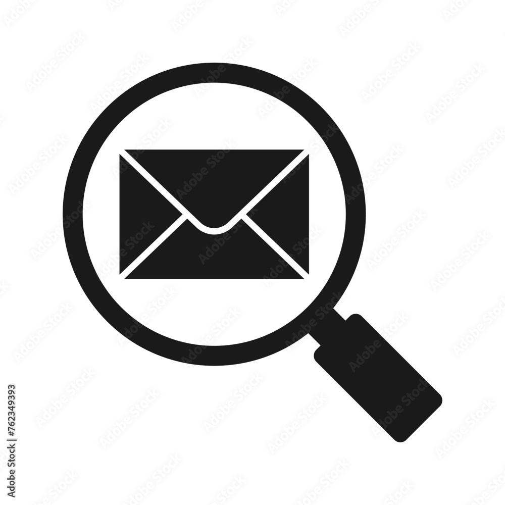 Magnifying glass icon with email, illustration Magnifying glass icon with email, illustration