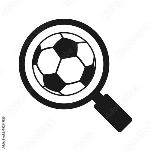 Magnifying glass icon with ball  illustration.