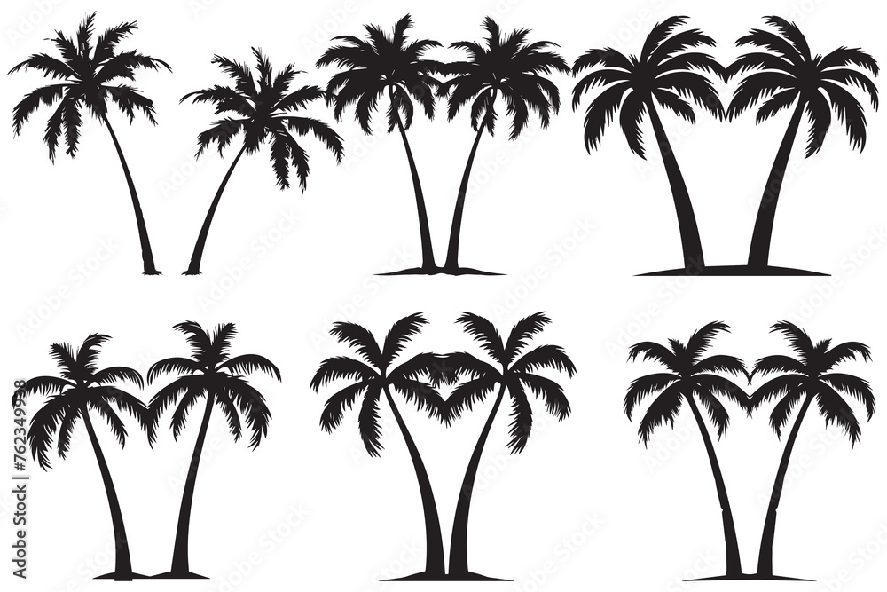 Fototapeta premium black silhouette Palm trees vector set