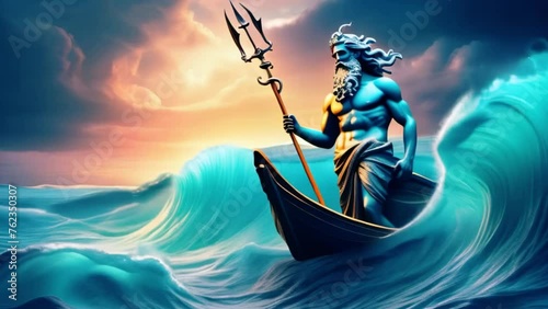 god of sea, Neptune, Poseidon, ancient god of ocean, Greek or Roman hero, mythology, Generative AI, photo