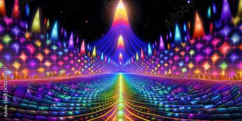 Vibrant, colorful fractal pathway. Abstract, dynamic design.