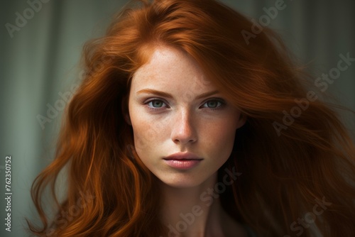 Wavy Red hair street. Fashion model face. Generate Ai