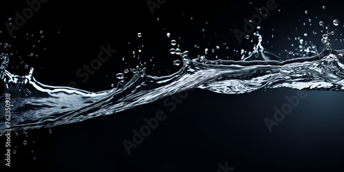 water splash isolated on black, Blue water splash isolated on white background, Liquid suface line between underwater and above water with black background, Generative AI