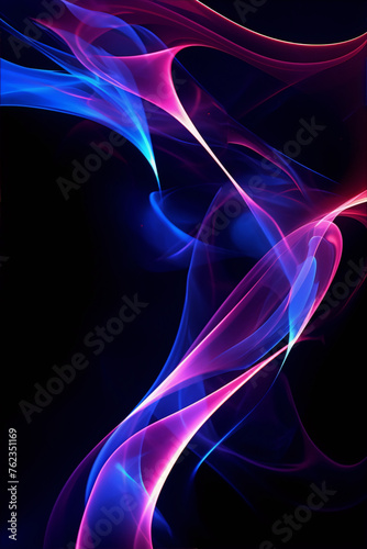 Abstract swirling pink and blue lines on black background.
