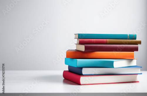 a stack of colorful books. Education