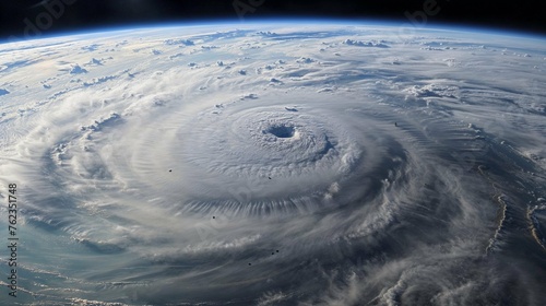 Photorealistic ai artwork of a satellite photo of a hurricane, cyclone or typhoon as seen from space. Generative ai.