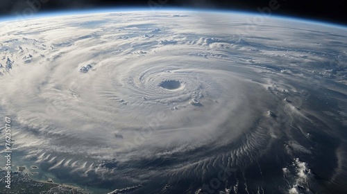 Photorealistic ai artwork of a satellite photo of a hurricane, cyclone or typhoon as seen from space. Generative ai.