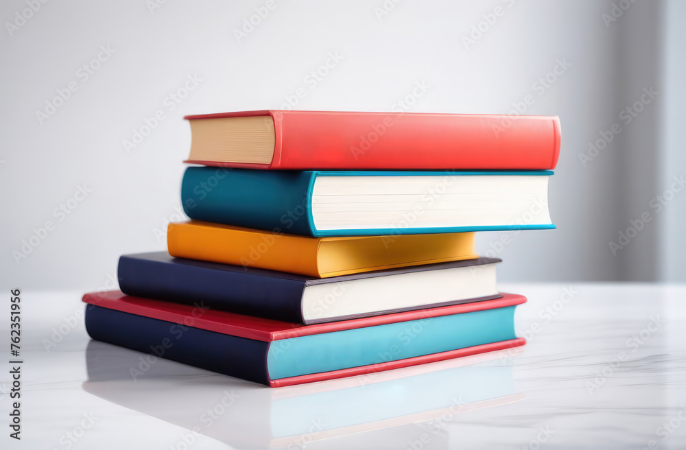 a stack of colorful books. Education