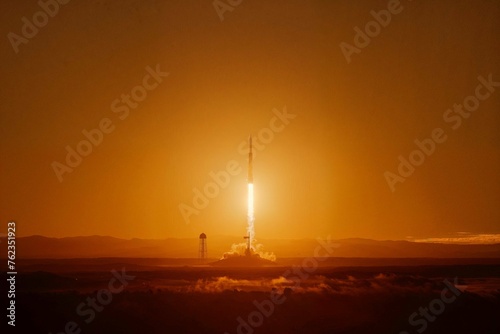 Photorealistic ai artwork of a rocket launch at night. Generative ai.