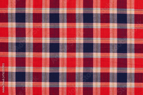 Traditional red and blue tartan plaid fabric pattern