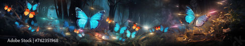 Ethereal Blue Butterflies Over Enchanted Forest Floor