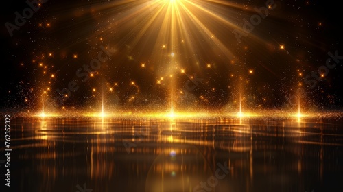 EPS 10 illustration of flashes and lights. Abstract golden lights isolated on a transparent background. Bright gold flashes and glares. Glazing lines.