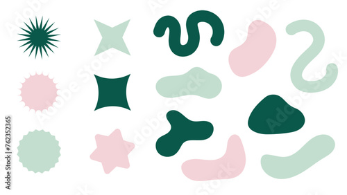 Set éléments graphiques vectoriels. Formes abstraites et colorées pour illustrations, compositions, fonds avec zone pour insérer du texte. Différentes formes graphiques.