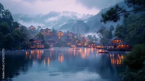 Chinese-style_village_situated_amidst_the_mountains