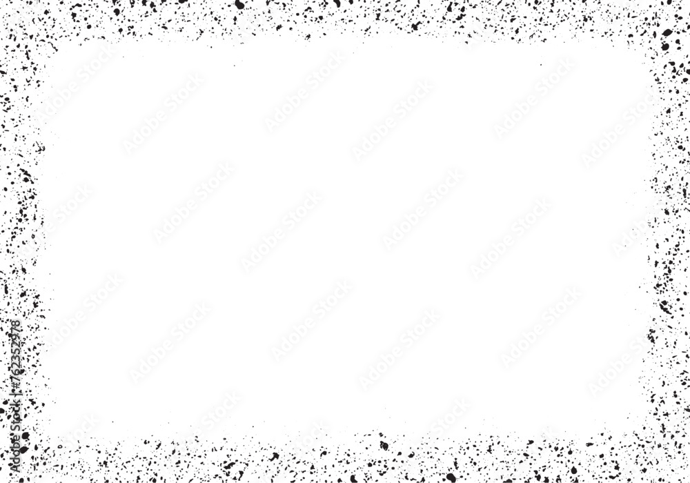 Fondo abstracto grunge con salpicaduras y suciedad, textura marco en negro con efecto de spray de gotas finas, recurso banner con efecto enmarcado. Espacio para texto o imagen - obrazy, fototapety, plakaty 